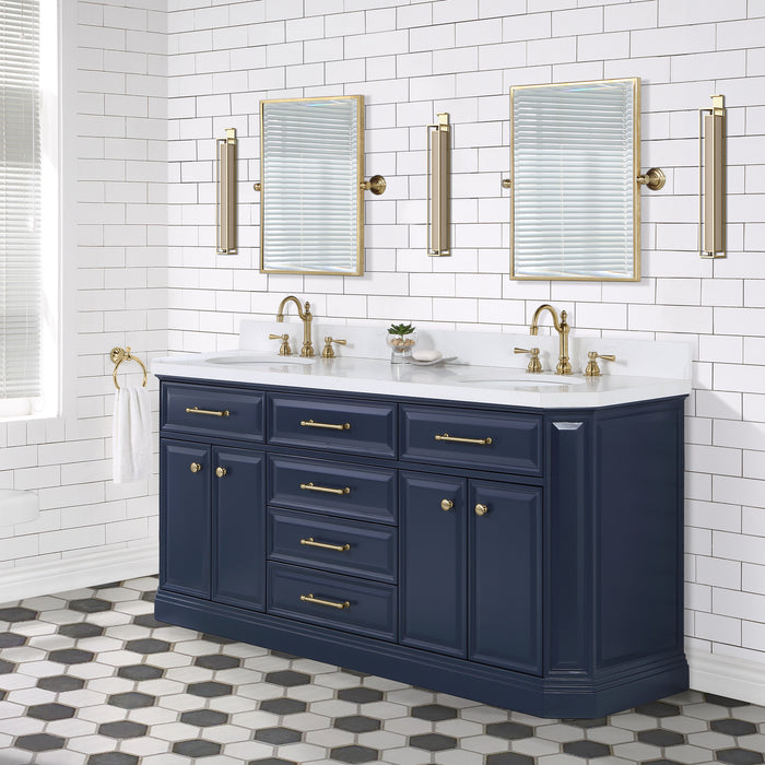 Kingston Palace PA72QZ06MB - 72 in. x 22 in. Bathroom Vanity Quartz Top and White Basins, Monarch Blue