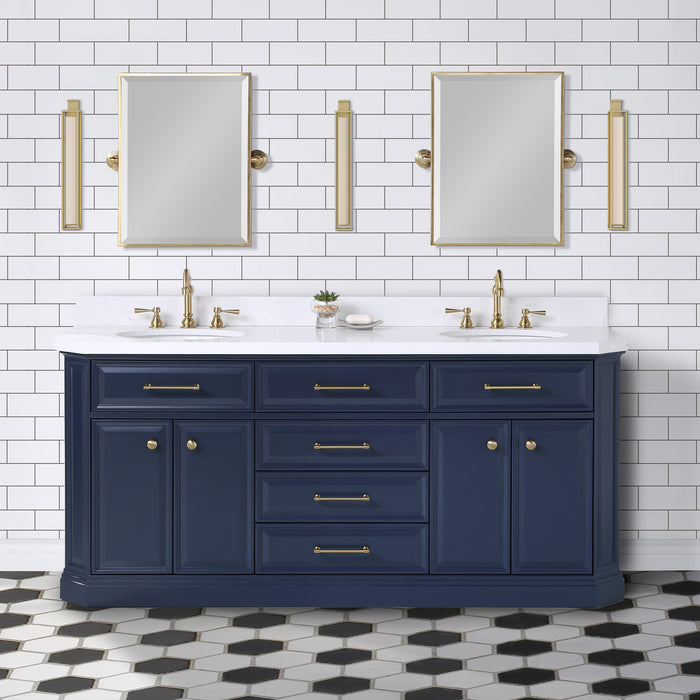 Kingston Palace PA72QZ06MB - 72 in. x 22 in. Bathroom Vanity Quartz Top and White Basins, Monarch Blue