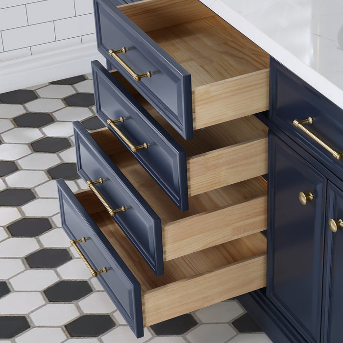 Kingston Palace PA72QZ06MB - 72 in. x 22 in. Bathroom Vanity Quartz Top and White Basins, Monarch Blue