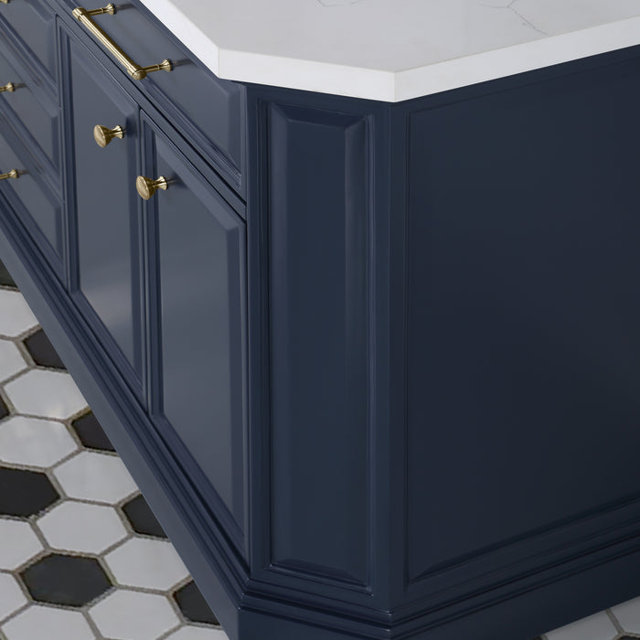Kingston Palace PA72QZ06MB - 72 in. x 22 in. Bathroom Vanity Quartz Top and White Basins, Monarch Blue