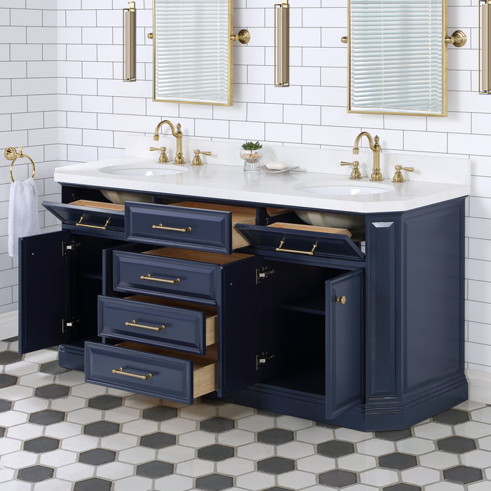 Kingston Palace PA72QZ06MB - 72 in. x 22 in. Bathroom Vanity Quartz Top and White Basins, Monarch Blue