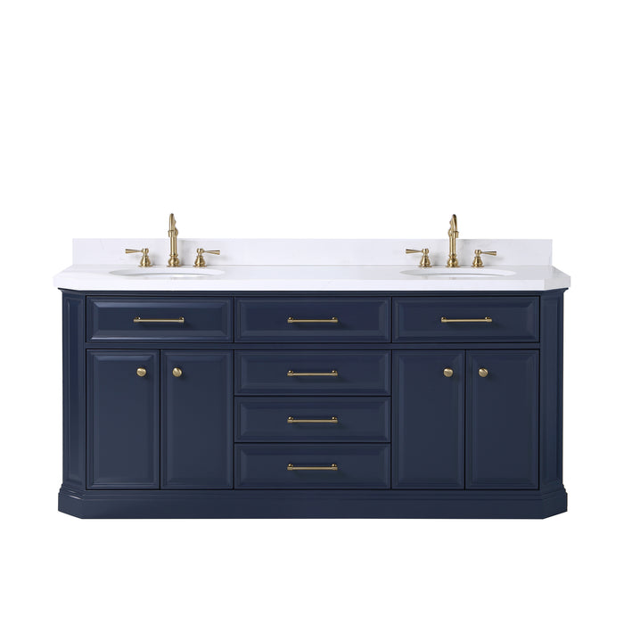 Kingston Palace PA72QZ06MB - 72 in. x 22 in. Bathroom Vanity Quartz Top and White Basins, Monarch Blue