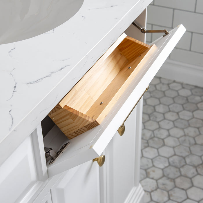 Kingston Palace PA72QZ06PW - 72 in. x 22 in. Bathroom Vanity Quartz Top and White Basin, Pure White