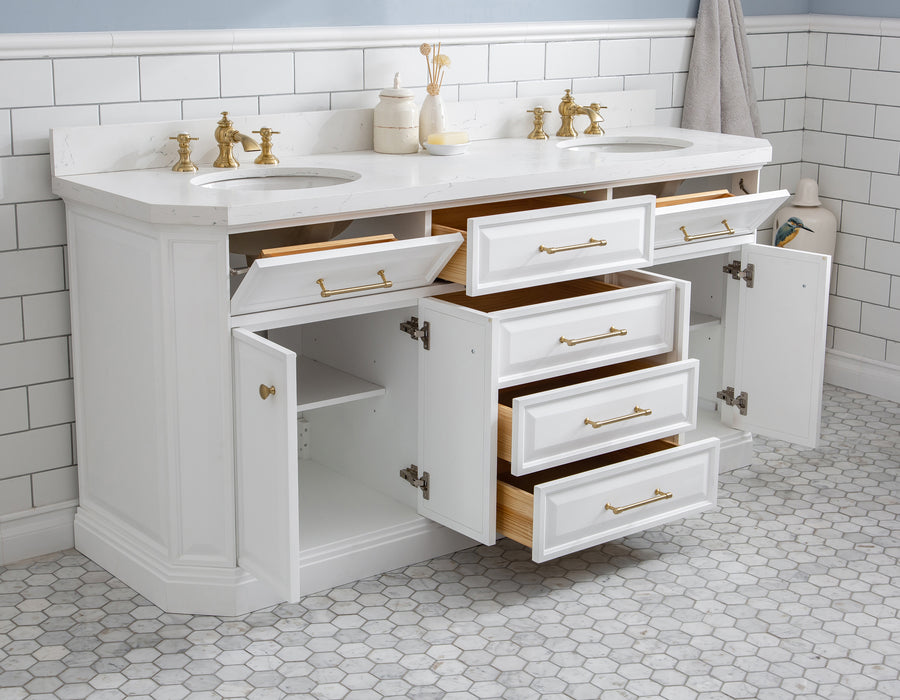 Kingston Palace PA72QZ06PW - 72 in. x 22 in. Bathroom Vanity Quartz Top and White Basin, Pure White