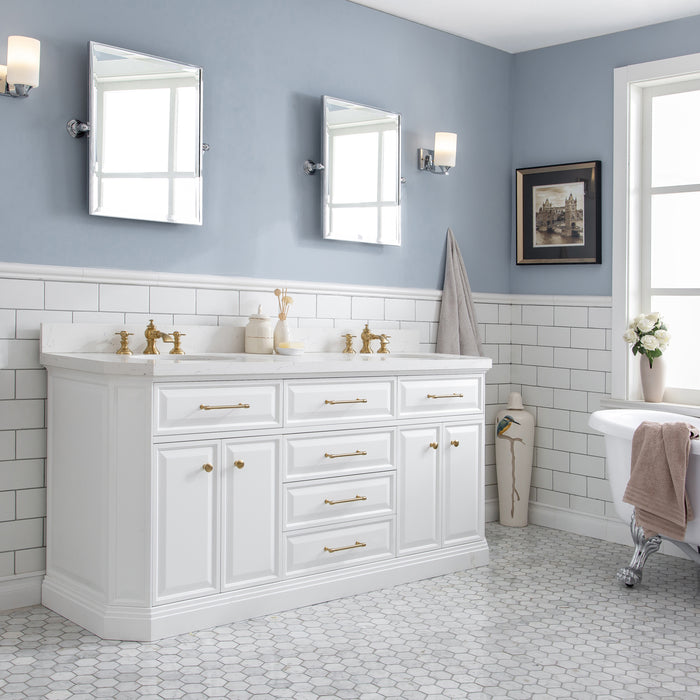 Kingston Palace PA72QZ06PW - 72 in. x 22 in. Bathroom Vanity Quartz Top and White Basin, Pure White