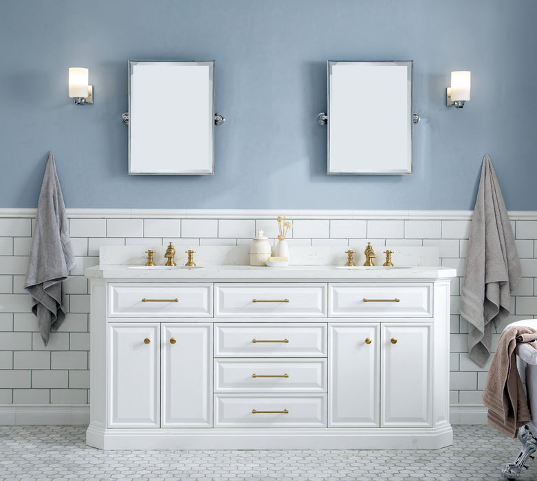 Kingston Palace PA72QZ06PW - 72 in. x 22 in. Bathroom Vanity Quartz Top and White Basin, Pure White