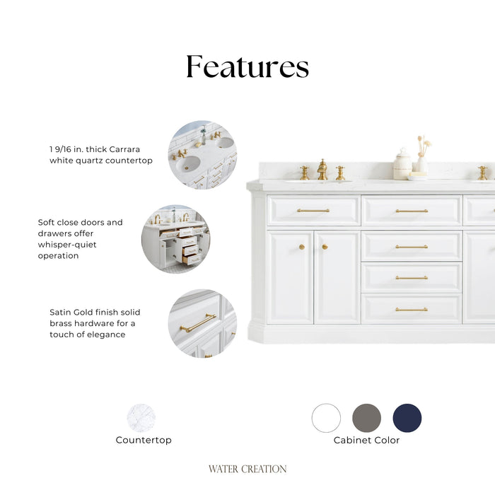 Kingston Palace PA72QZ06PW - 72 in. x 22 in. Bathroom Vanity Quartz Top and White Basin, Pure White