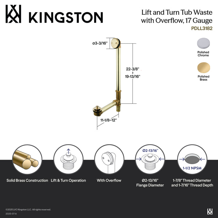Made To Match PDLL3181 23-Inch Brass Lift and Turn Tub Waste and Overflow, Polished Chrome