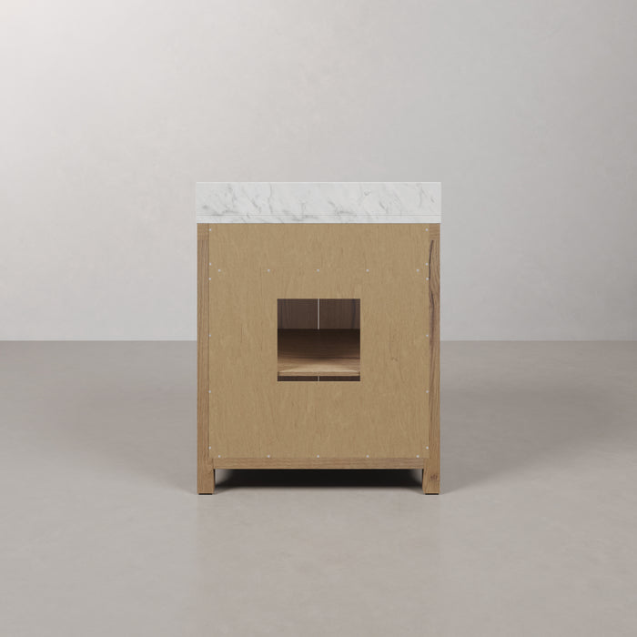 Kingston Perris PE30EM07WO - 30 in. x 22 in. Bathroom Vanity Single Sink with Carrara White Engineered Stone Top, Weathered Oak