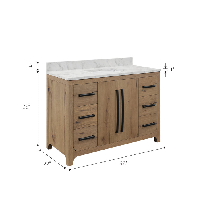 Kingston Perris PE48EM07WO - 48 in. x 22 in. Bathroom Vanity Single Sink with Carrara White Engineered Stone Top, Weathered Oak