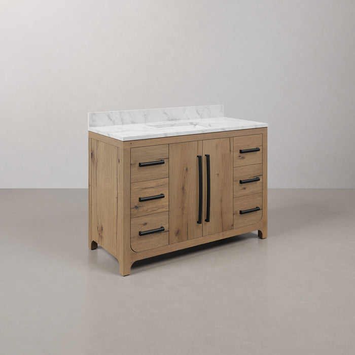 Kingston Perris PE48EM07WO - 48 in. x 22 in. Bathroom Vanity Single Sink with Carrara White Engineered Stone Top, Weathered Oak