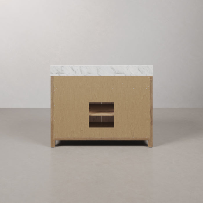 Kingston Perris PE48EM07WO - 48 in. x 22 in. Bathroom Vanity Single Sink with Carrara White Engineered Stone Top, Weathered Oak