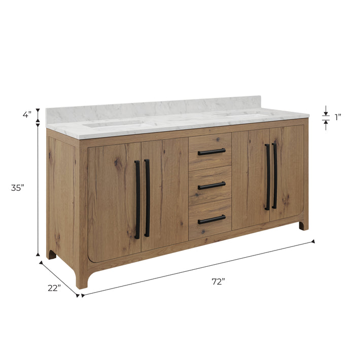 Kingston Perris PE72EM07WO - 72 in. x 22 in. Bathroom Vanity Double Sink with Carrara White Engineered Stone Top, Weathered Oak
