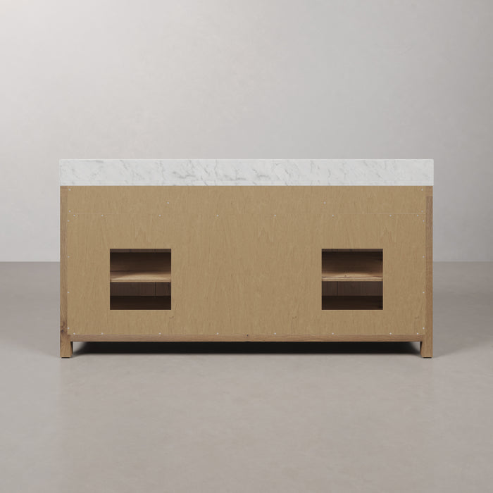 Kingston Perris PE72EM07WO - 72 in. x 22 in. Bathroom Vanity Double Sink with Carrara White Engineered Stone Top, Weathered Oak