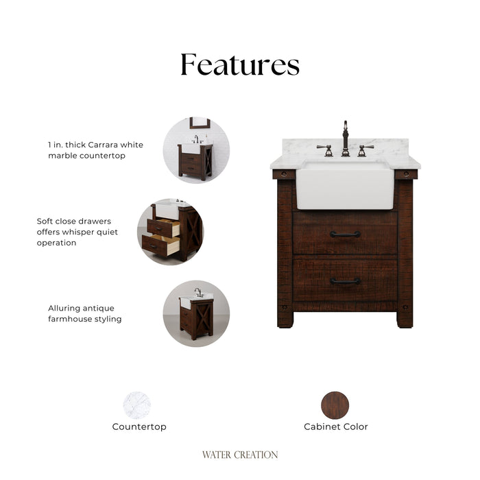Kingston Paisley PY30CW03RS - 31 in. x 22 in. Bathroom Vanity Marble Top and White Basin, Rustic Sienna