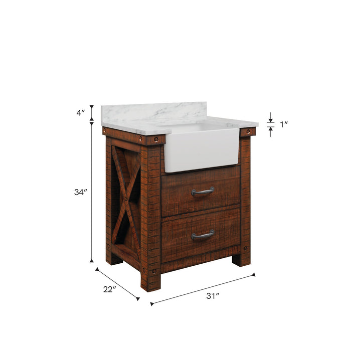 Kingston Paisley PY30CW03RS - 31 in. x 22 in. Bathroom Vanity Marble Top and White Basin, Rustic Sienna