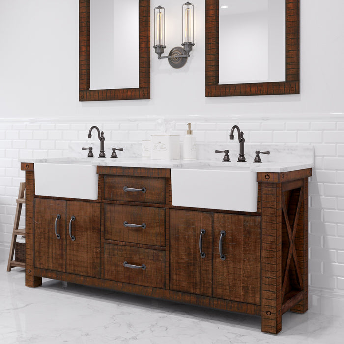 Kingston Paisley PY72CW03RS - 72 in. x 22 in. Bathroom Vanity Marble Top and White Basin, Rustic Sienna