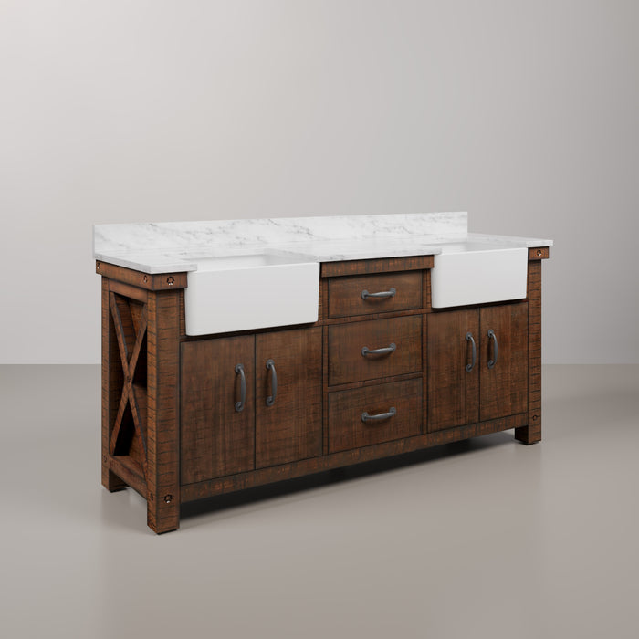 Kingston Paisley PY72CW03RS - 72 in. x 22 in. Bathroom Vanity Marble Top and White Basin, Rustic Sienna