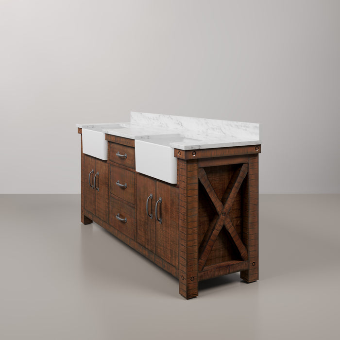Kingston Paisley PY72CW03RS - 72 in. x 22 in. Bathroom Vanity Marble Top and White Basin, Rustic Sienna