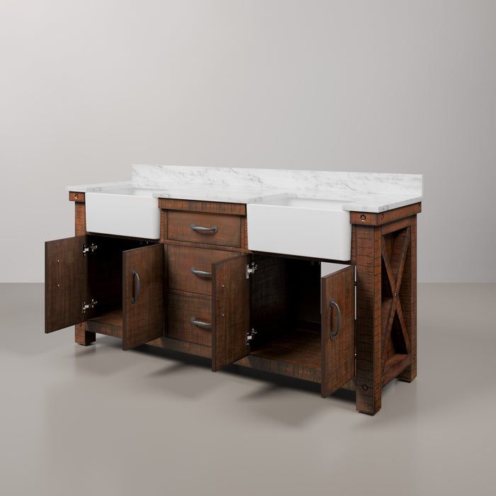 Kingston Paisley PY72CW03RS - 72 in. x 22 in. Bathroom Vanity Marble Top and White Basin, Rustic Sienna