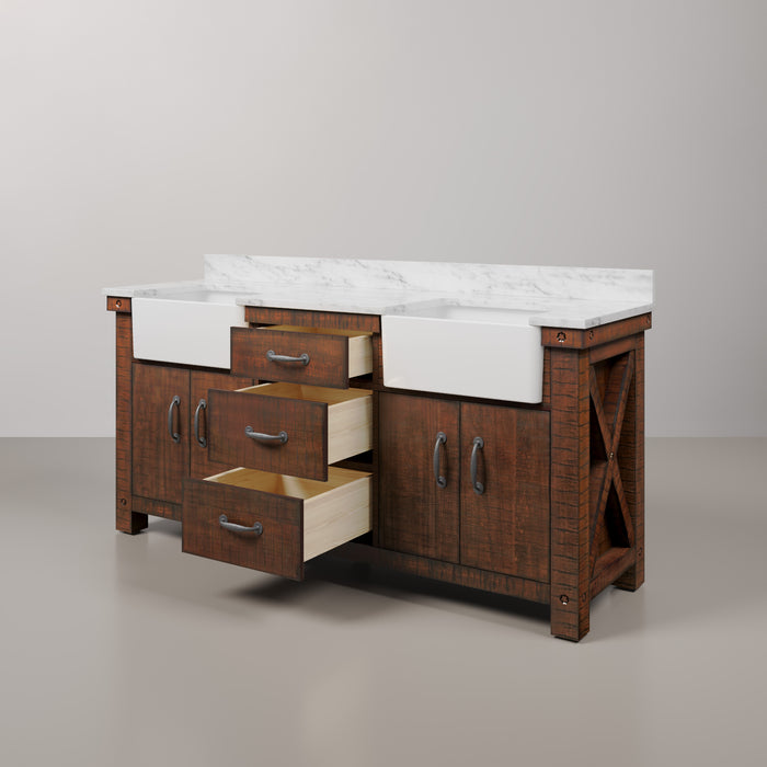 Kingston Paisley PY72CW03RS - 72 in. x 22 in. Bathroom Vanity Marble Top and White Basin, Rustic Sienna