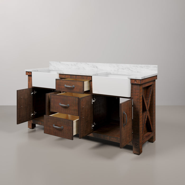 Kingston Paisley PY72CW03RS - 72 in. x 22 in. Bathroom Vanity Marble Top and White Basin, Rustic Sienna