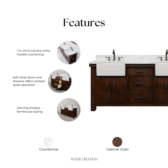 Kingston Paisley PY72CW03RS - 72 in. x 22 in. Bathroom Vanity Marble Top and White Basin, Rustic Sienna
