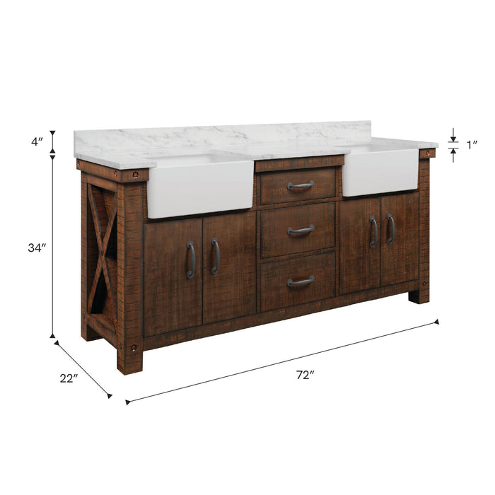 Kingston Paisley PY72CW03RS - 72 in. x 22 in. Bathroom Vanity Marble Top and White Basin, Rustic Sienna