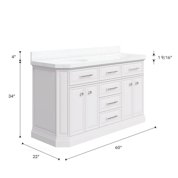 Kingston Palace PA60QZ05PW - 60 in. x 22 in. Bathroom Vanity Quartz Top and White Basin, Pure White