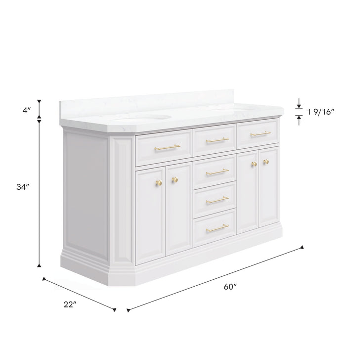 Kingston Palace PA60QZ06PW - 60 in. x 22 in. Bathroom Vanity Quartz Top and White Basin, Pure White