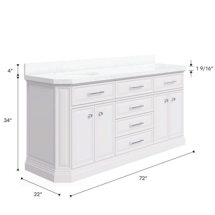 Kingston Palace PA72QZ01PW - 72 in. x 22 in. Bathroom Vanity Quartz Top and White Basin, Pure White