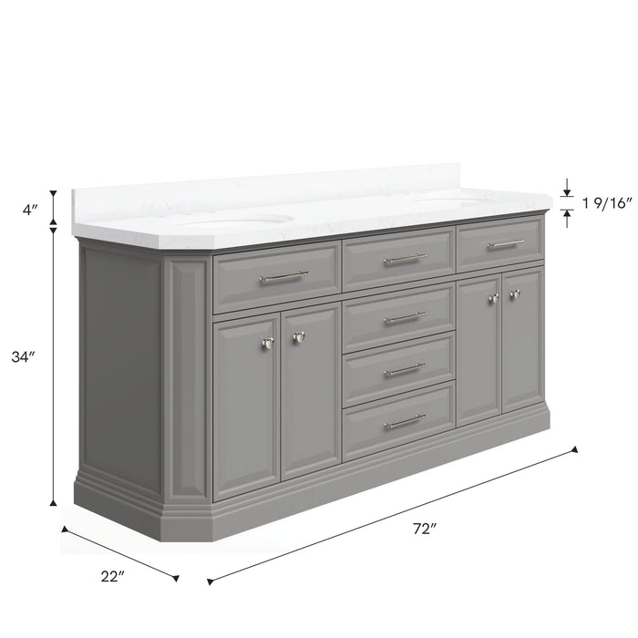 Kingston Palace PA72QZ05CG - 72 in. x 22 in. Bathroom Vanity Quartz Top and White Basin, Cashmere Grey