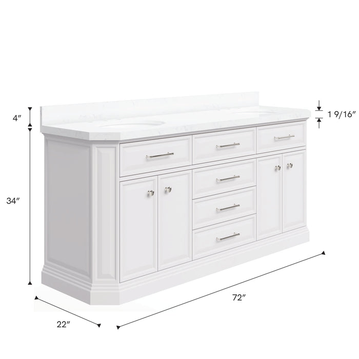 Kingston Palace PA72QZ05PW -  72 in. x 22 in. Bathroom Vanity Quartz Top and White Basin, Pure White