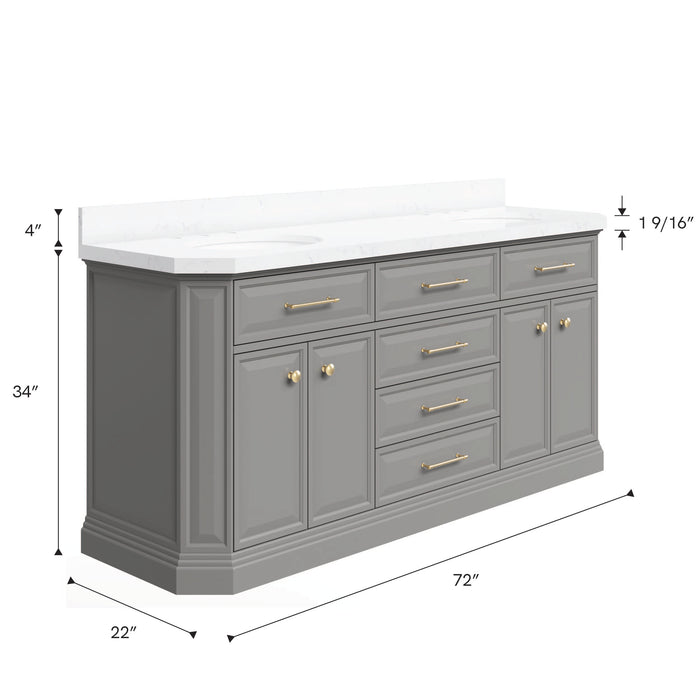 Kingston Palace PA72QZ06CG - 72 in. x 22 in. Bathroom Vanity Quartz Top and White Basin, Cashmere Grey