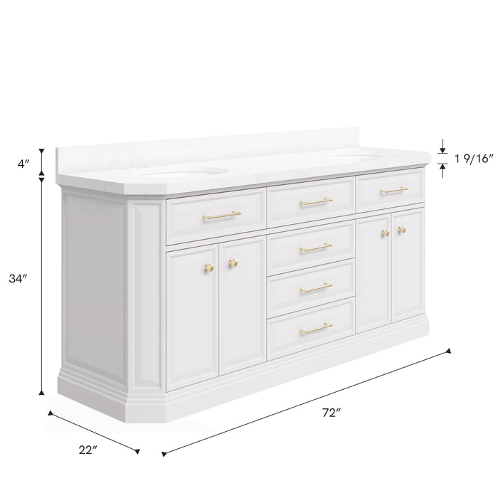 Kingston Palace PA72QZ06PW - 72 in. x 22 in. Bathroom Vanity Quartz Top and White Basin, Pure White