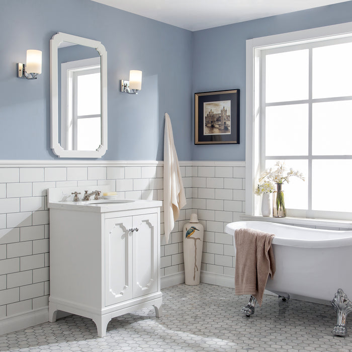 Kingston Queen QU24QZ05PW -  24 in. x 22 in. Bathroom Vanity Quartz Carrara Top and White Ceramic Basins, Pure White