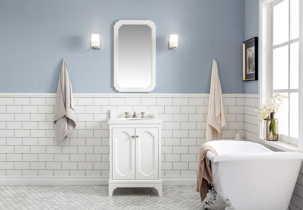 Kingston Queen QU24QZ05PW -  24 in. x 22 in. Bathroom Vanity Quartz Carrara Top and White Ceramic Basins, Pure White