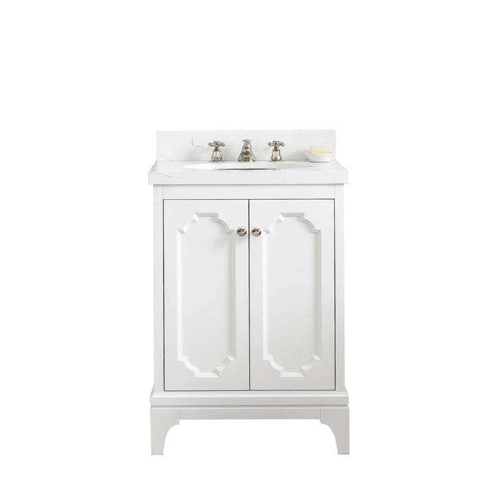Kingston Queen QU24QZ05PW -  24 in. x 22 in. Bathroom Vanity Quartz Carrara Top and White Ceramic Basins, Pure White