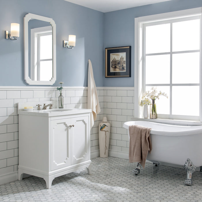 Kingston Queen QU30QZ05PW - 30 in. x 22 in. Bathroom Vanity Quartz Carrara Top, Pure White