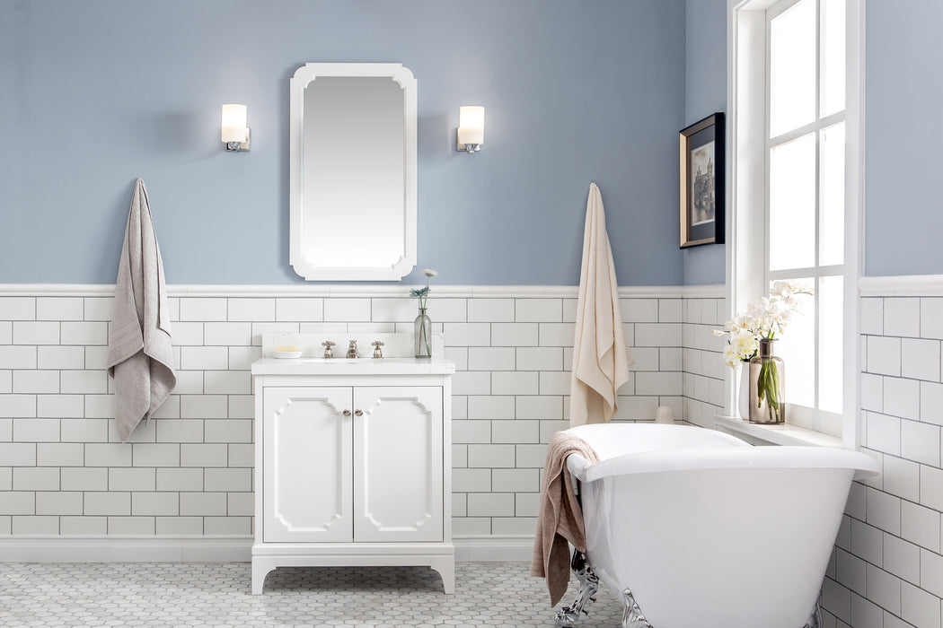 Kingston Queen QU30QZ05PW - 30 in. x 22 in. Bathroom Vanity Quartz Carrara Top, Pure White