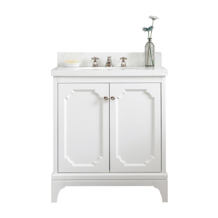 Kingston Queen QU30QZ05PW - 30 in. x 22 in. Bathroom Vanity Quartz Carrara Top, Pure White