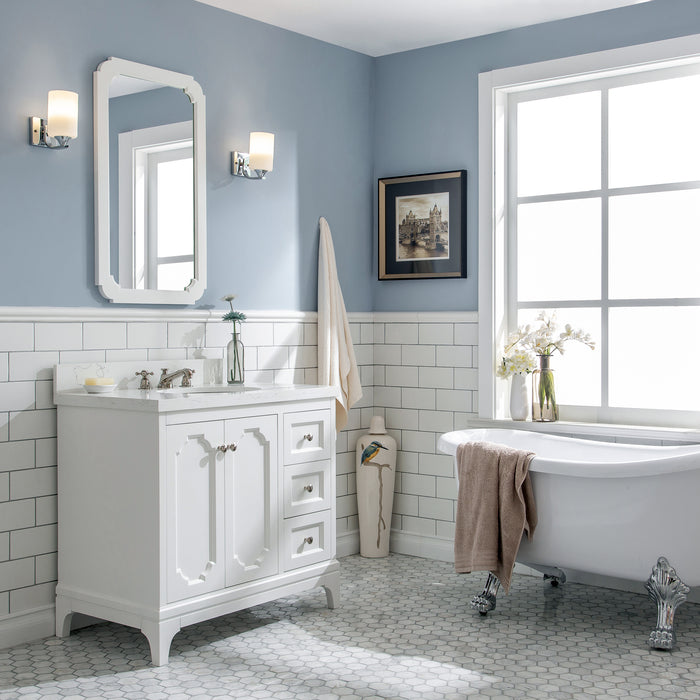 Kingston Queen QU36QZ05PW - 36 in. x 22 in. Bathroom Vanity Quartz Carrara Top and White Ceramic Basins, Pure White