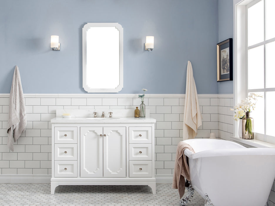 Kingston Queen QU48QZ05PW - 48 in. x 22 in. Bathroom Vanity Quartz Carrara Top and White Ceramic Basins, Pure White