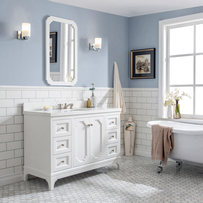 Kingston Queen QU48QZ05PW - 48 in. x 22 in. Bathroom Vanity Quartz Carrara Top and White Ceramic Basins, Pure White