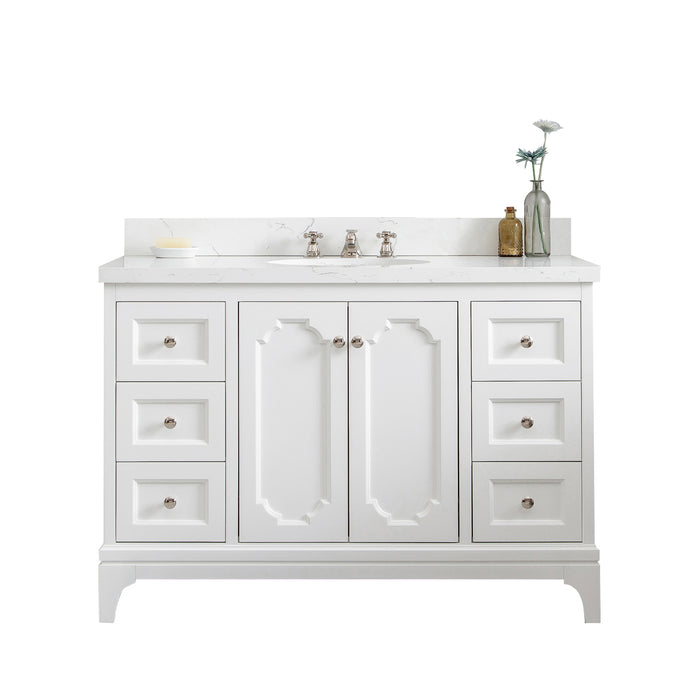 Kingston Queen QU48QZ05PW - 48 in. x 22 in. Bathroom Vanity Quartz Carrara Top and White Ceramic Basins, Pure White