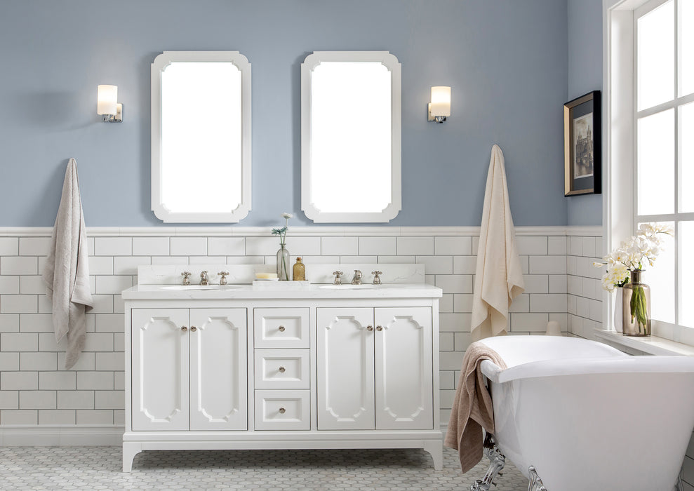 Kingston Queen QU60QZ05PW - 60 in. x 22 in. Bathroom Vanity Quartz Carrara Top and White Ceramic Basins, Pure White