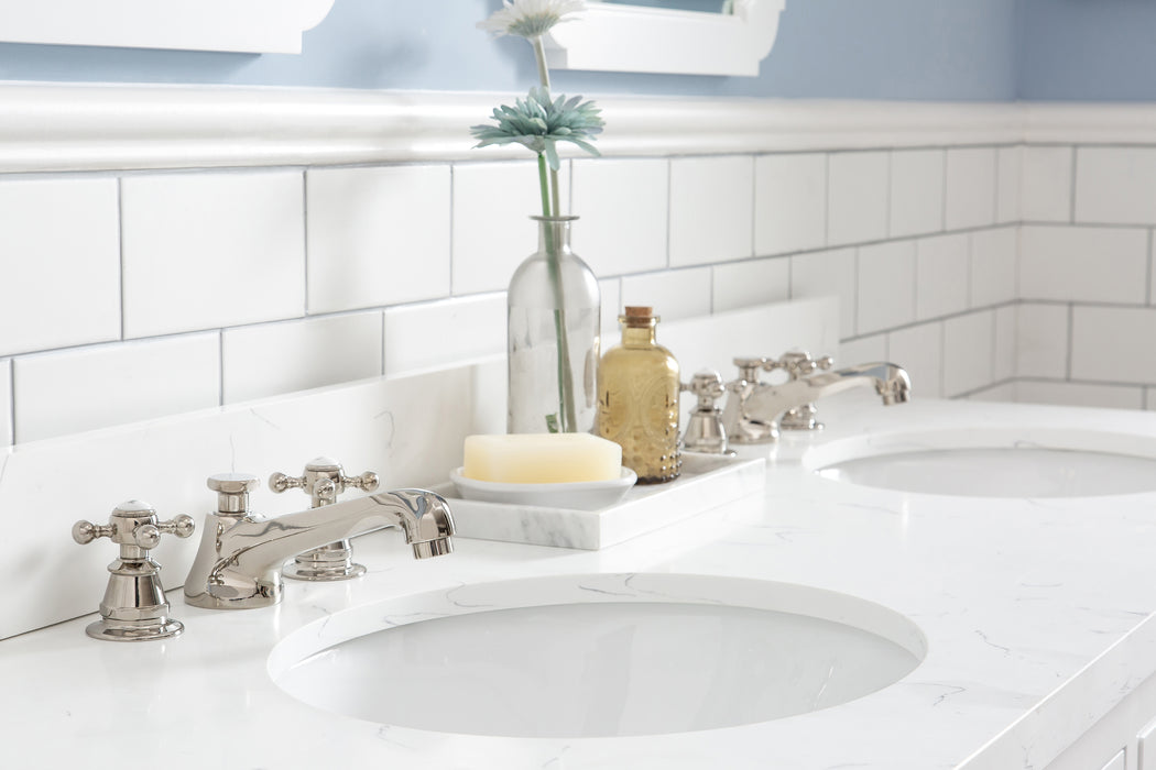 Kingston Queen QU60QZ05PW - 60 in. x 22 in. Bathroom Vanity Quartz Carrara Top and White Ceramic Basins, Pure White