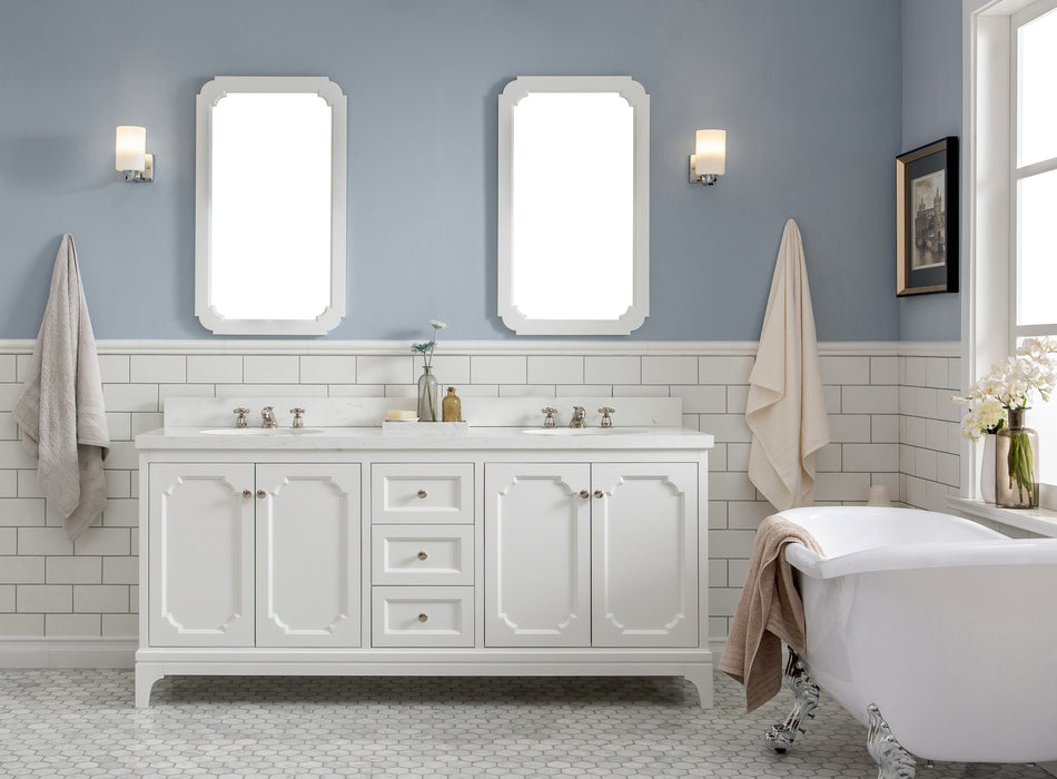 Kingston Queen QU72QZ05PW - 72 in. x 22 in. Bathroom Vanity Quartz Carrara Top and White Ceramic Basins, Pure White