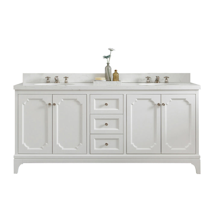Kingston Queen QU72QZ05PW - 72 in. x 22 in. Bathroom Vanity Quartz Carrara Top and White Ceramic Basins, Pure White