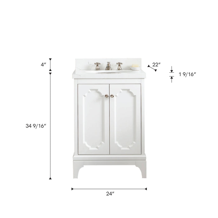 Kingston Queen QU24QZ05PW -  24 in. x 22 in. Bathroom Vanity Quartz Carrara Top and White Ceramic Basins, Pure White